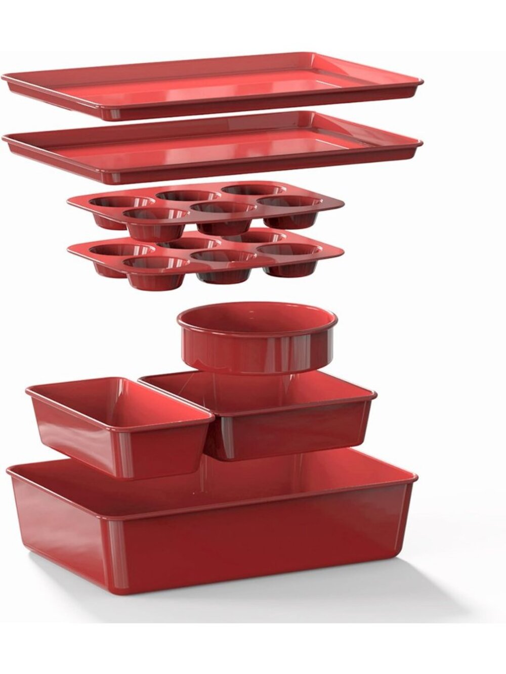 8-Piece Red Ceramic-Coated Nonstick Baking Pan Set with Baking Sheets Loaf Pan
